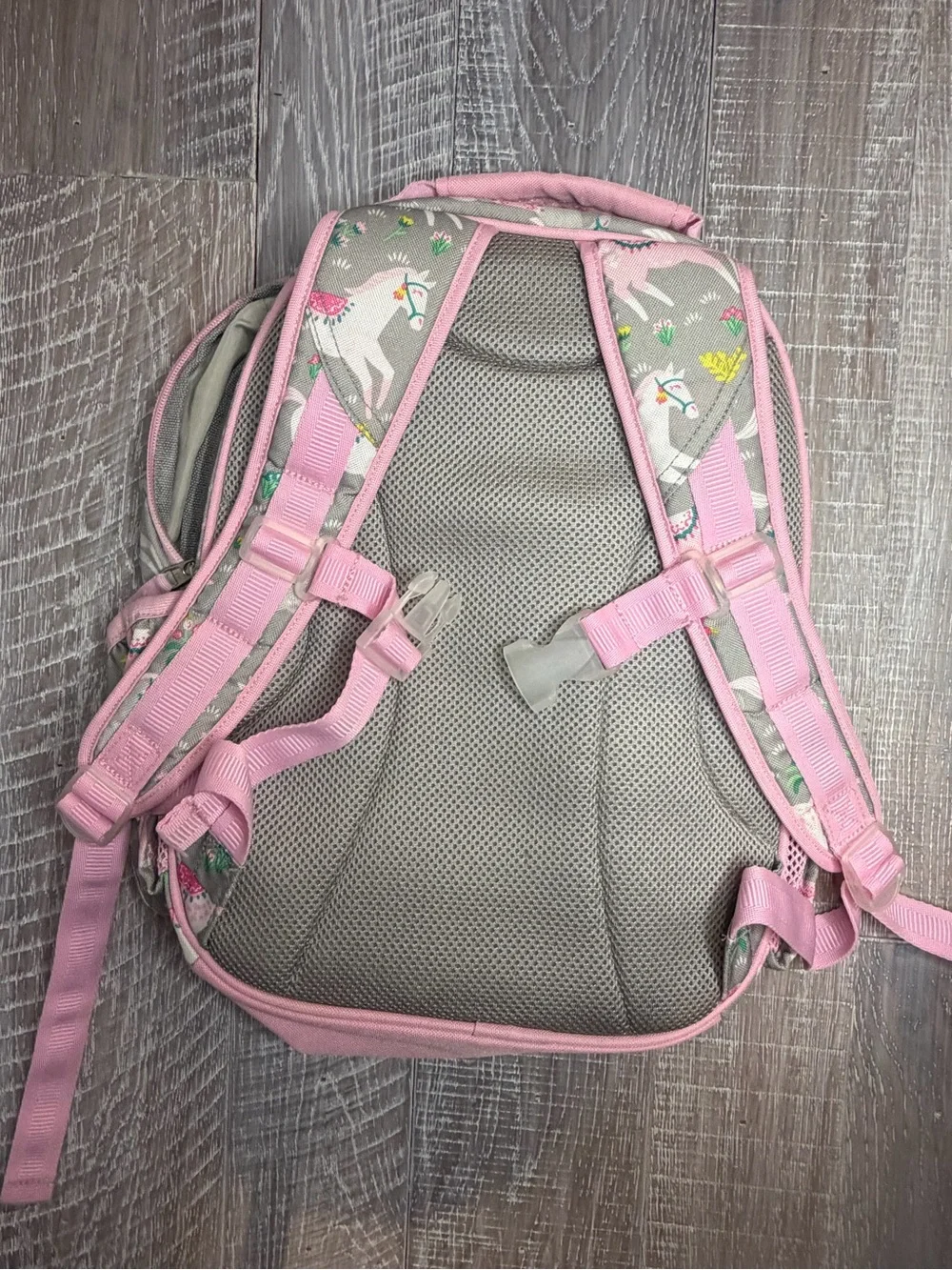 Pottery Barn Mackenzie Pink and Grey Horse / Unicorn Print Pink Backpack